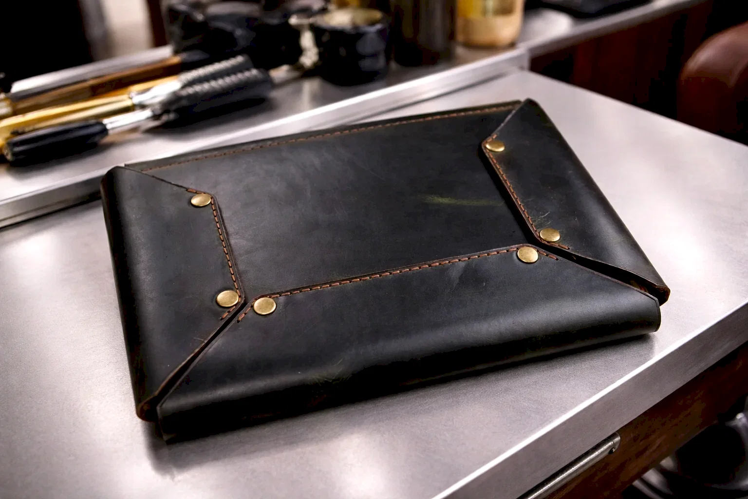 hakiki deri el yapimi kuaför makas çantası deri 10’lu – profesyonel berber makas çantası