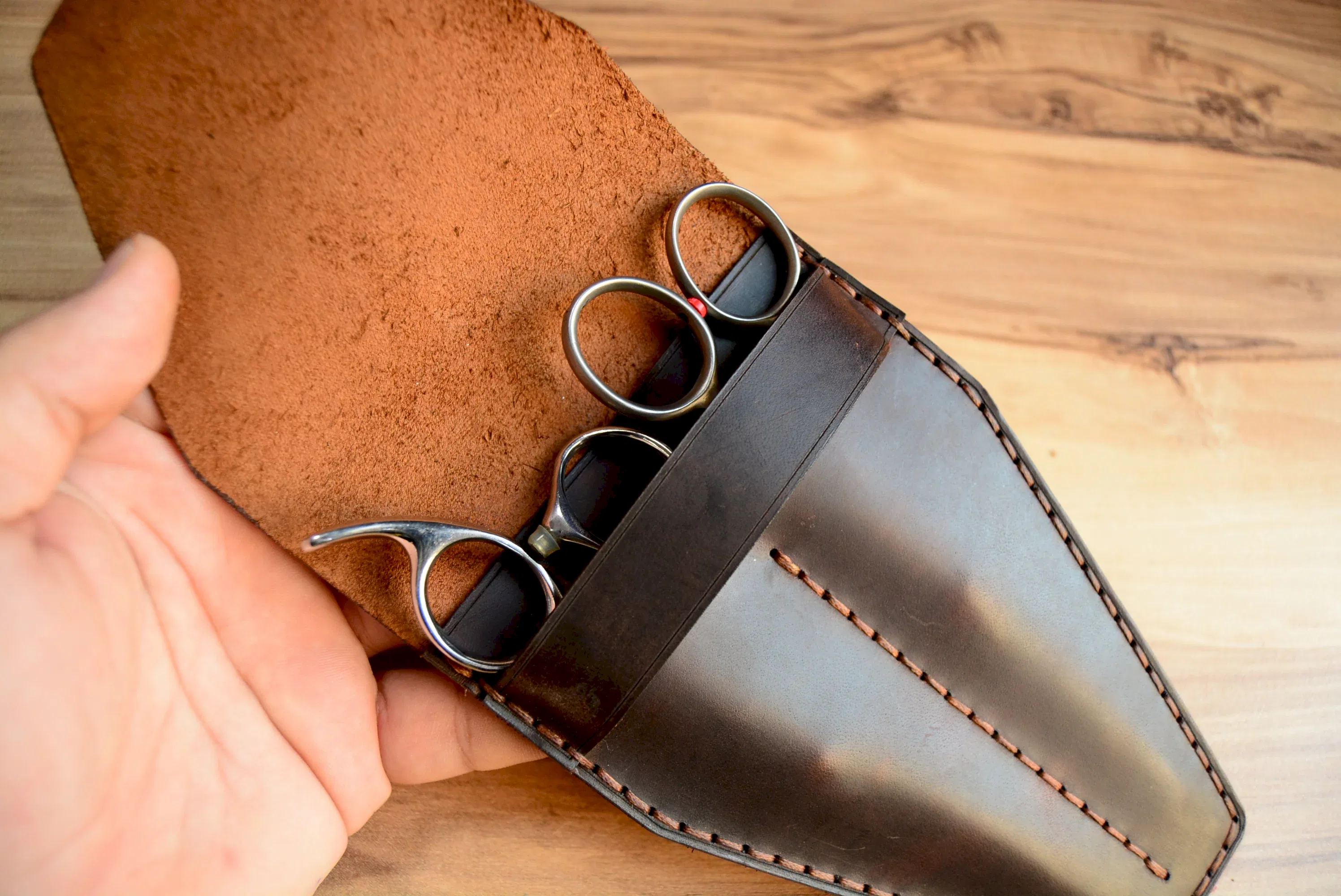 Makas Cüzdanı Deri Kılıf Hakiki Deri El Dikişi 2’li