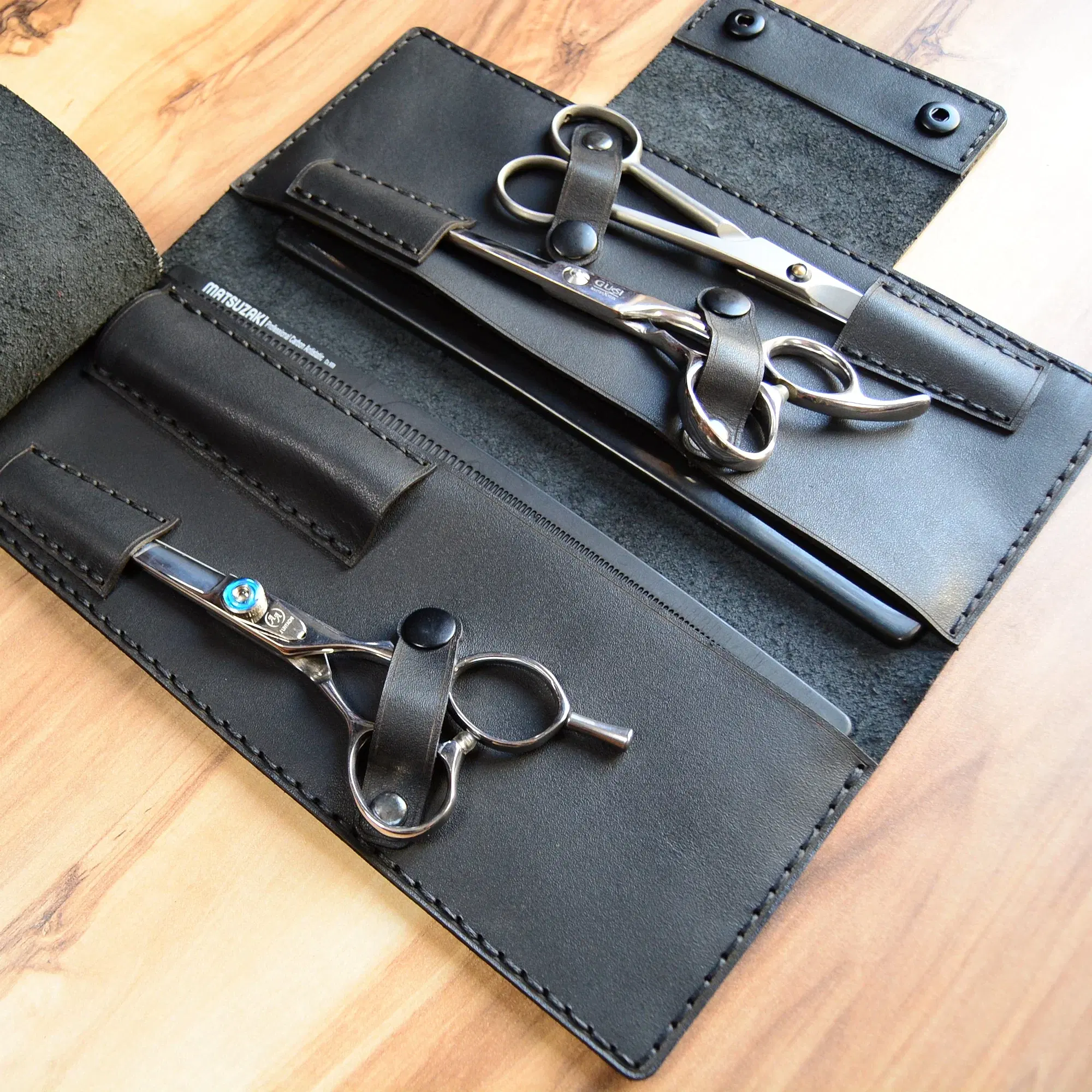 hakiki deri el yapimi kuaför makas cüzdanı – deri profesyonel berber organizeri