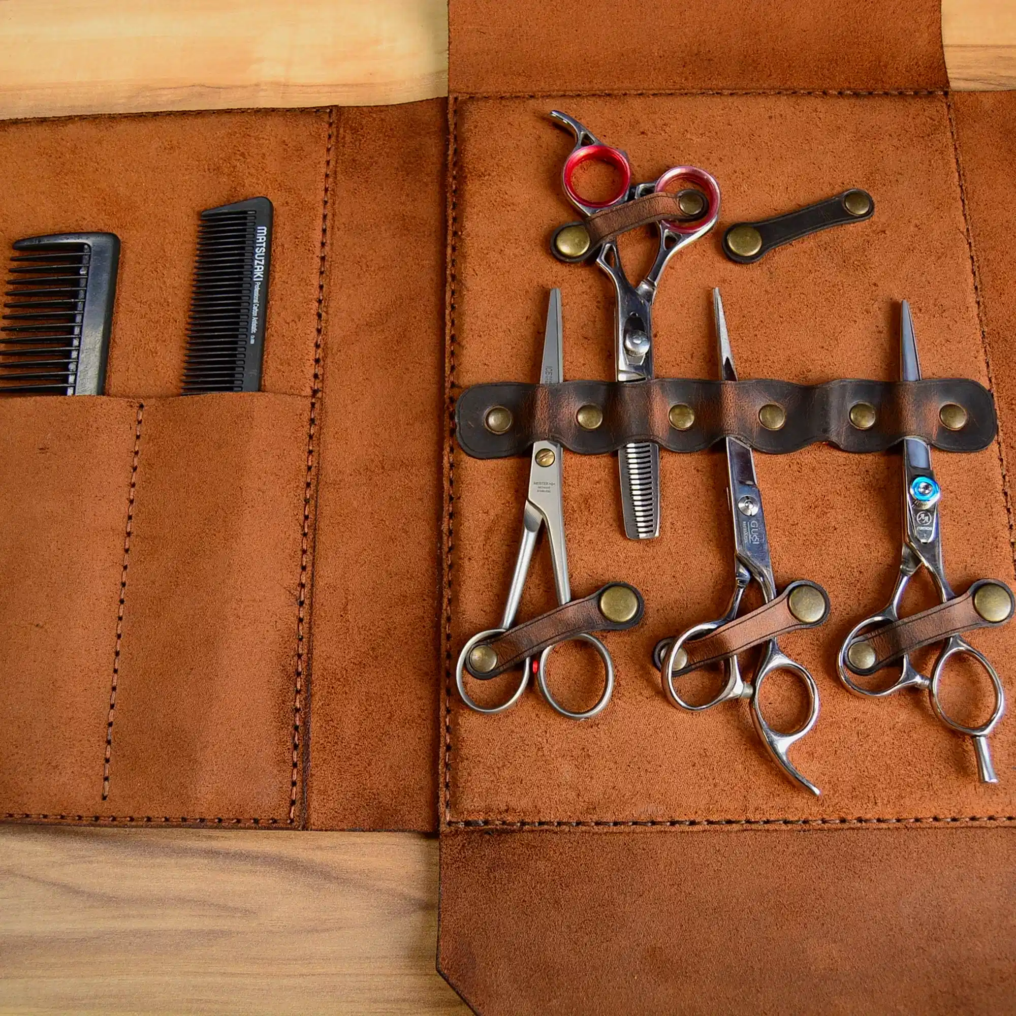 Kuaför Makas Çantası Hakiki Deri El Dikişi 5’li