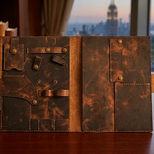 hakiki deri el yapimi hakiki deri a4 organizer & sekreterlik – çok bölmeli, ayarlanabilir çıtçıtlı profesyonel ofis organizeri