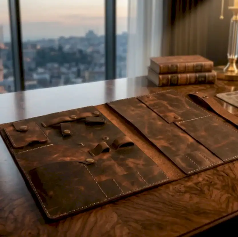 A4 Organizer Deri El Yapımı Hakiki Deri Çok Bölmeli