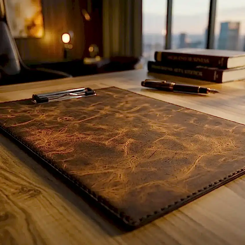 Hakiki Deri A4 Sekreterlik Clipboard El Dikişi Ahşap Dolgulu