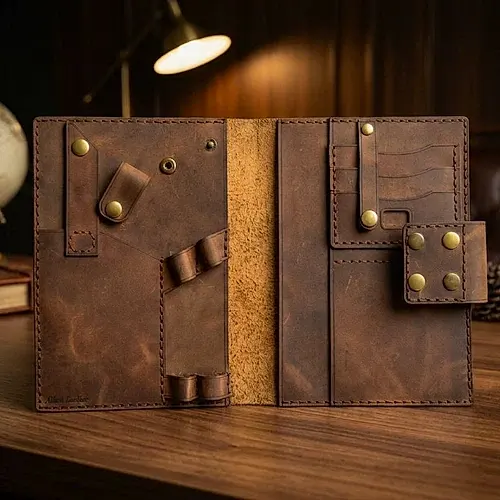 hakiki deri el yapimi hakiki deri a5 organizer – telefon bölmeli, kartlıklı, ayarlanabilir çıtçıtlı premium ajanda kılıfı