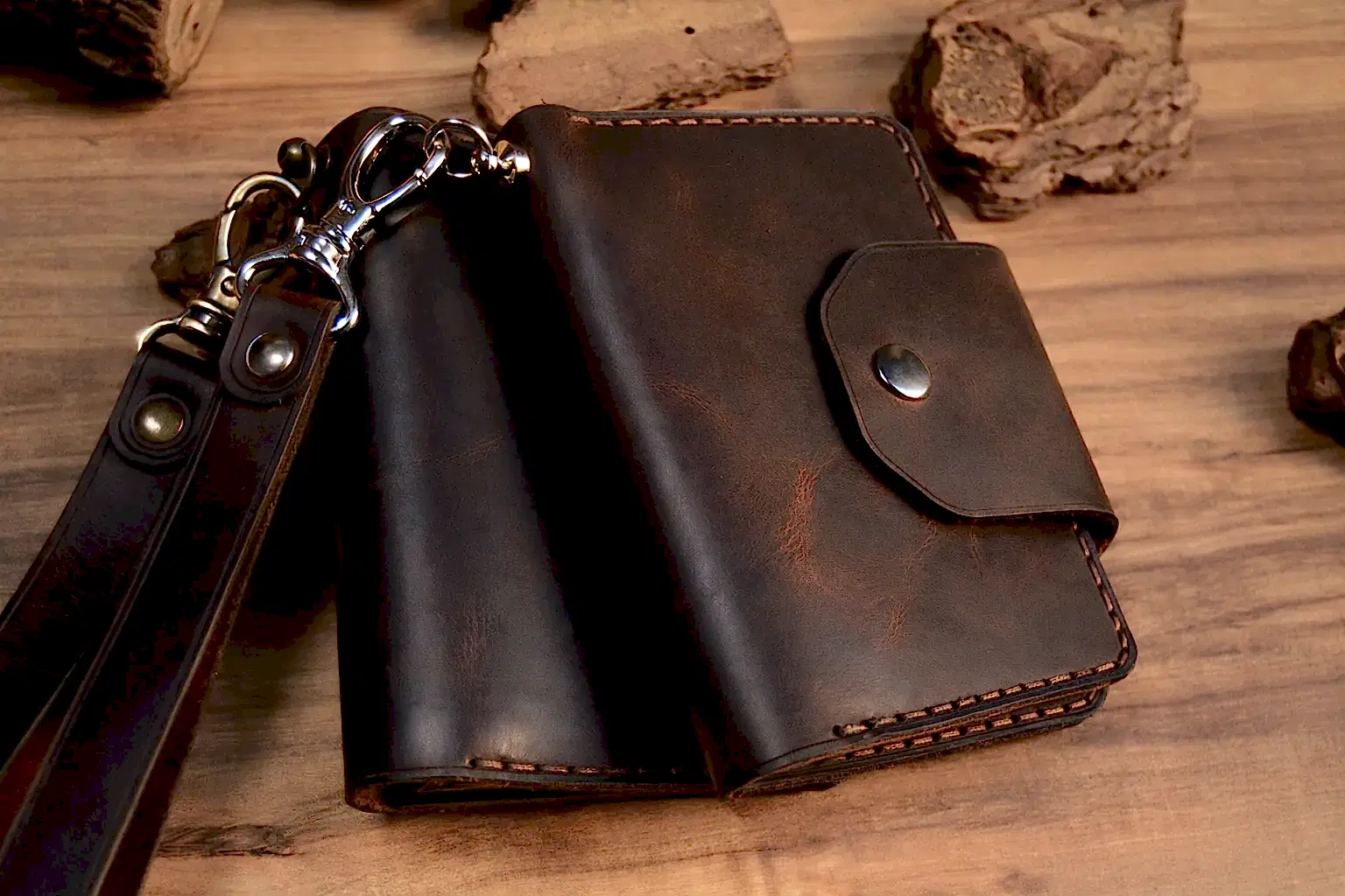 Afrodit Fermuarlı Cüzdan Çıtçıtlı Tasarım Hakiki Deri El Yapımı