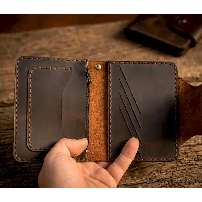 Afrodit Fermuarlı Cüzdan Çıtçıtlı Tasarım Hakiki Deri El Yapımı