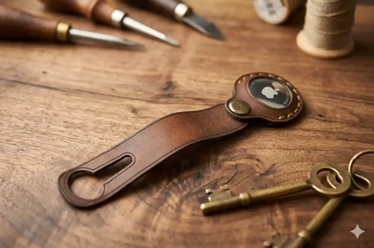 AirTag Uyumlu Deri Anahtarlık Hakiki Deri El Yapımı Loop