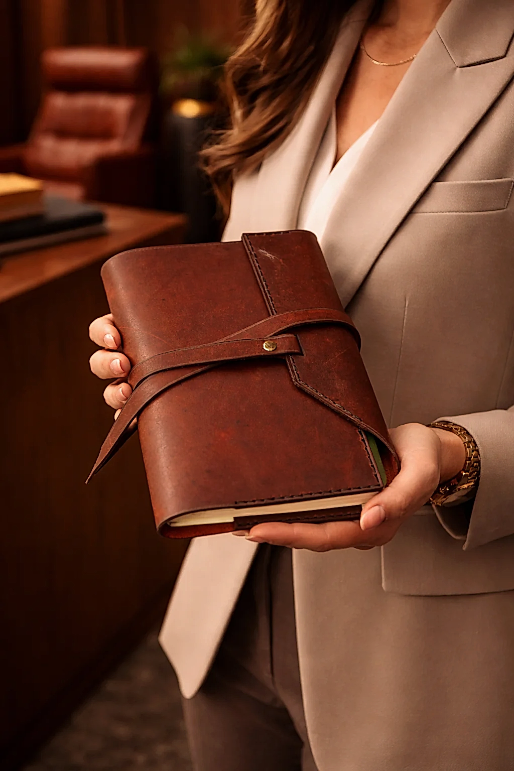 hakiki deri el yapimi hakiki deri ajanda kılıfı v-2 – deri kuşak kapamalı, kalem yuvalı ve kart gözlü (16x22 cm)