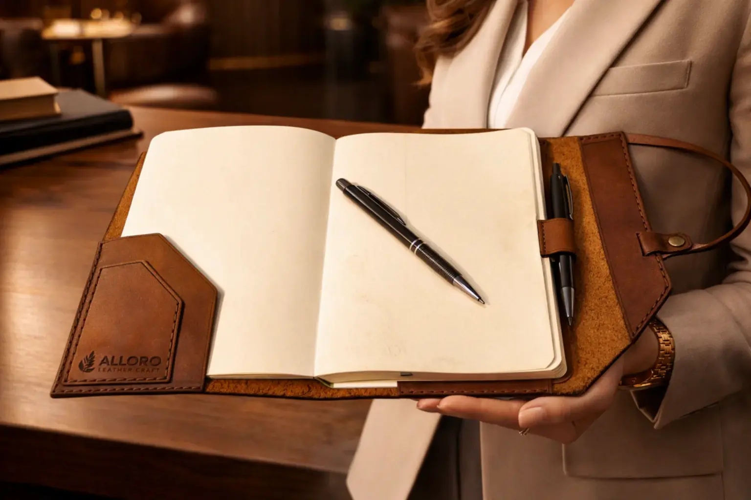 Hakiki Deri Ajanda Kılıfı V-2 El Dikişi Kuşaklı Kartlıklı