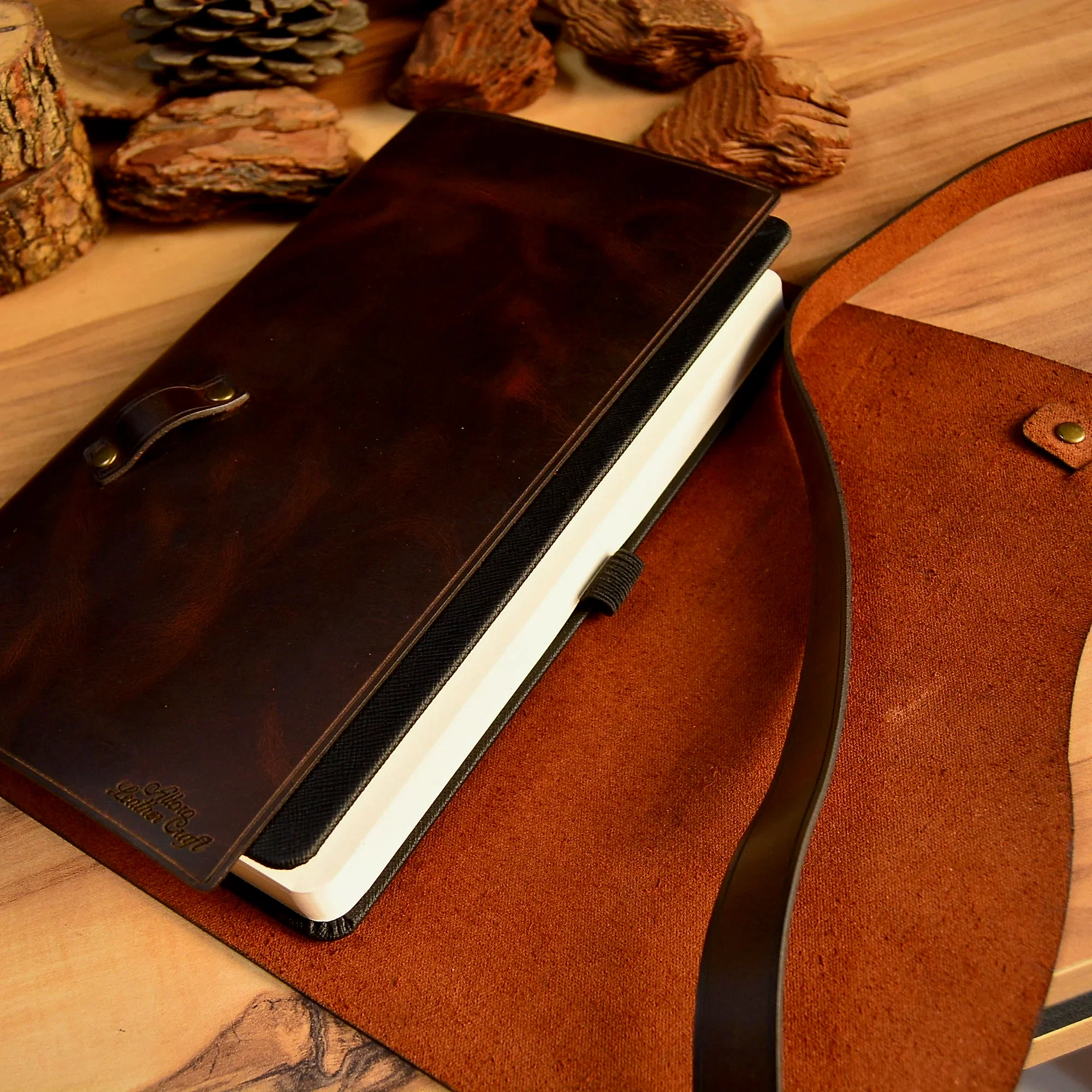 Hakiki Deri Ajanda Kılıfı V-5 El Dikişi Çoklu Kuşaklı