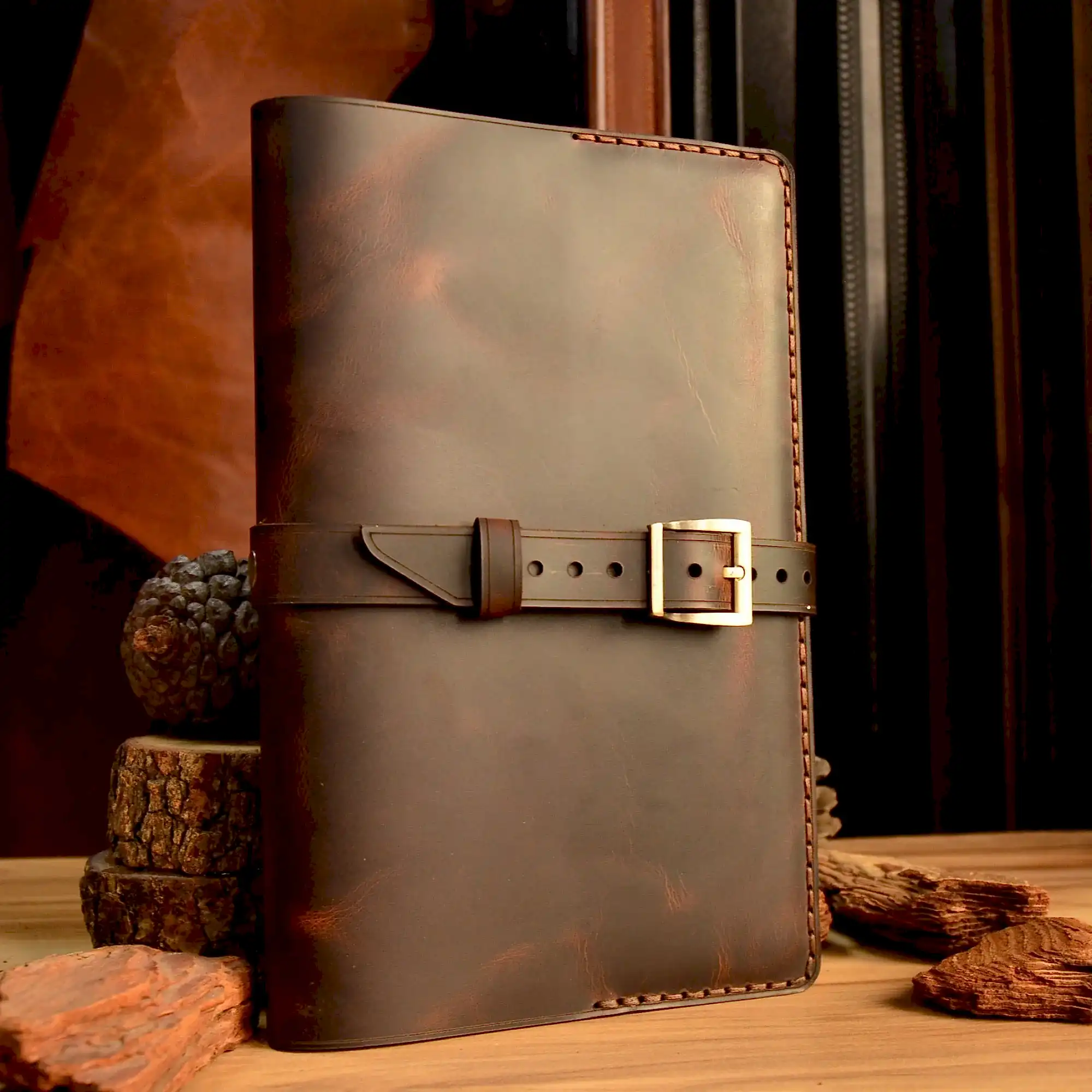 hakiki deri el yapimi hakiki deri ajanda kılıfı v-7– tokalı kapama, 160 sayfa tarihsiz defter (16x22 cm)