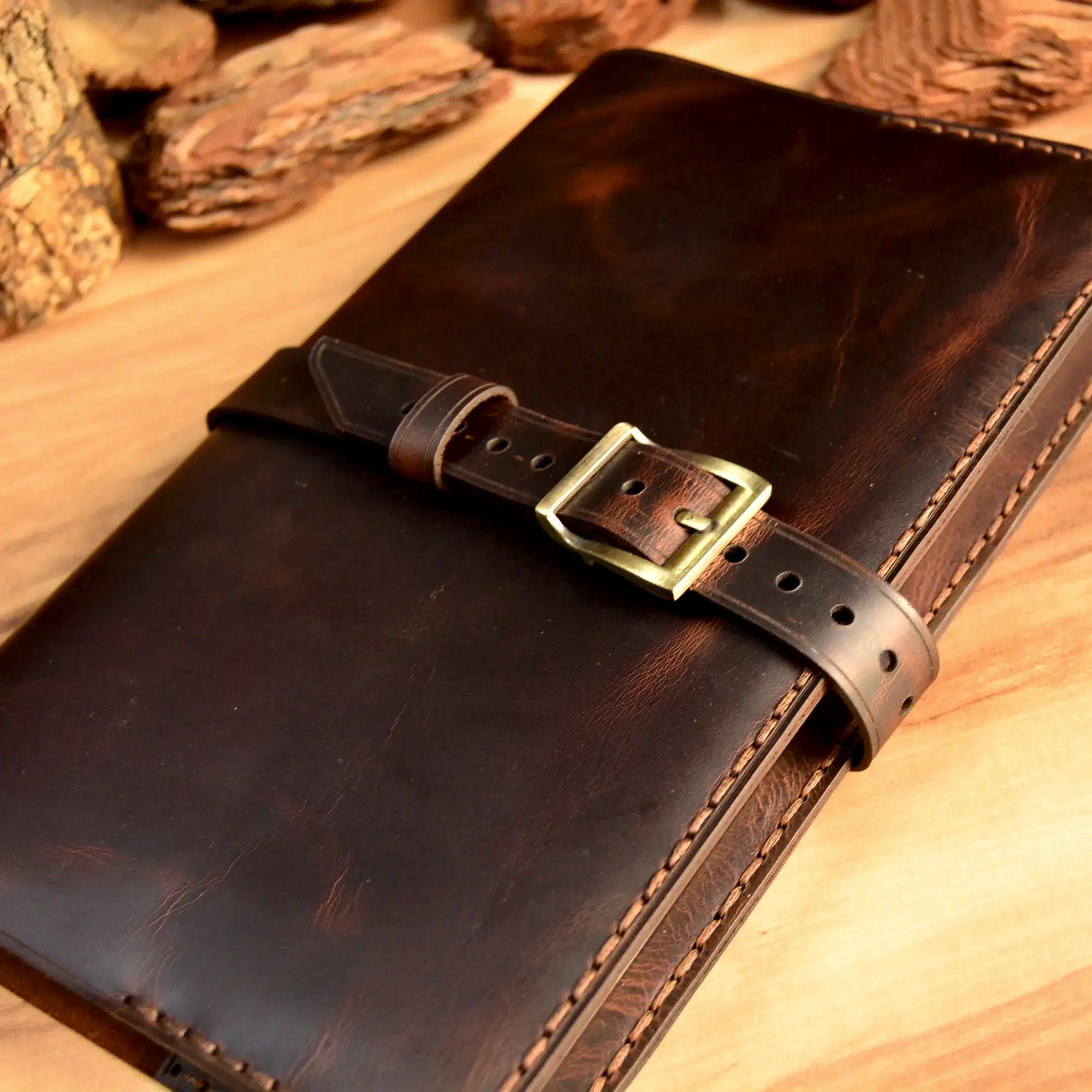 Hakiki Deri Ajanda Kılıfı V-7 El Dikişi Tokalı 16x22