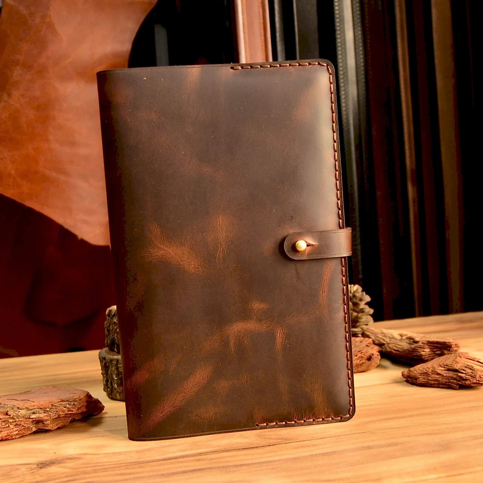 hakiki deri el yapimi hakiki deri ajanda kılıfı v-8 – minimal kapaklı, 160 sayfa tarihsiz defter (16x22 cm)