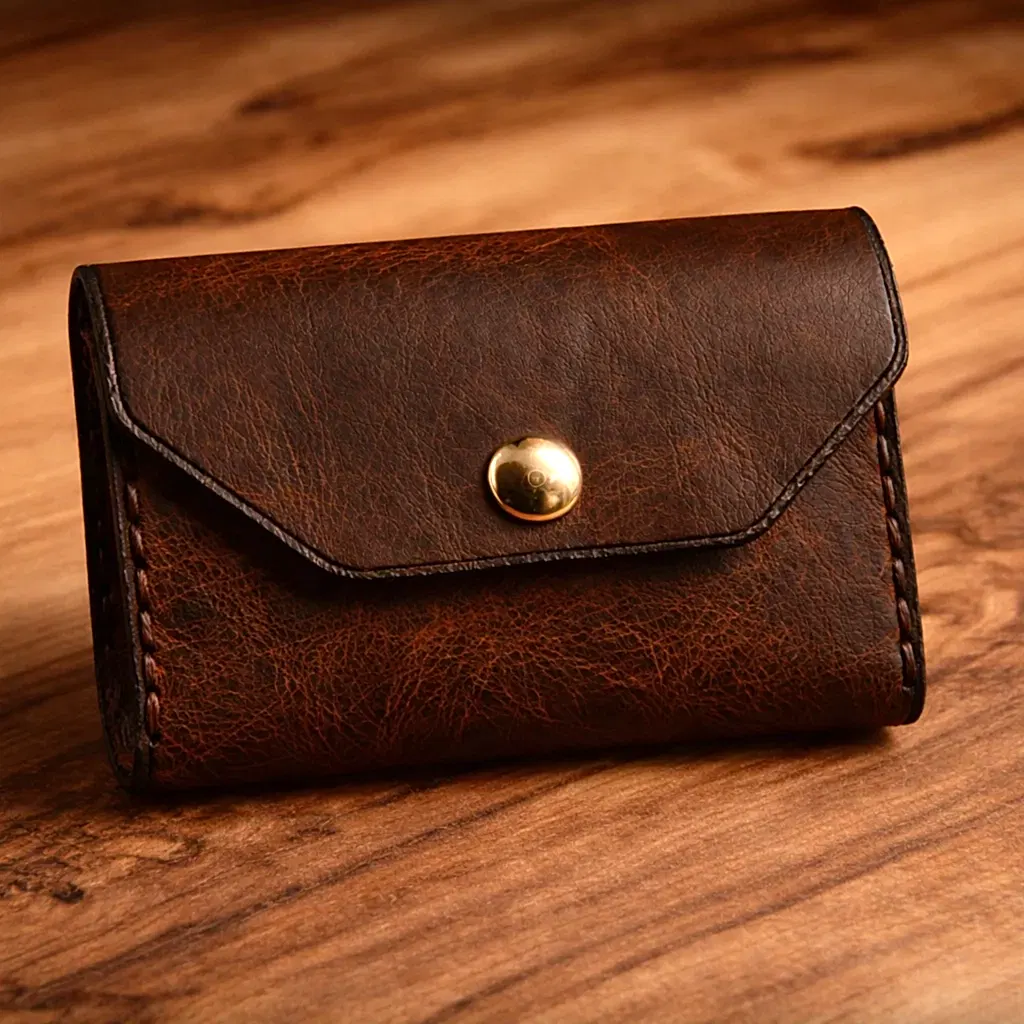 Akordiyon Kartlık Hakiki Deri El Yapımı