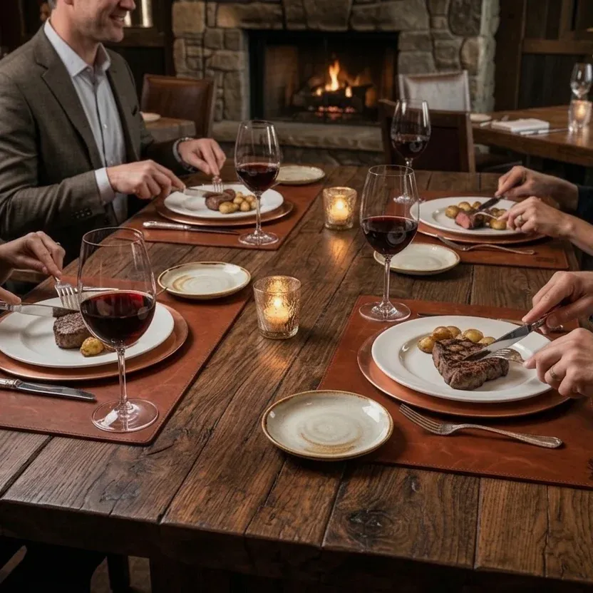 Amerikan Servis - Placemat - Deri El Yapımı Hakiki Deri 45x30 cm