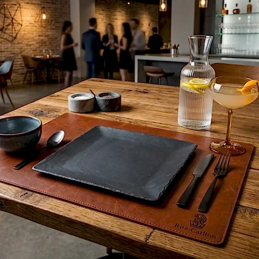 Amerikan Servis - Placemat - Deri El Yapımı Hakiki Deri 45x30 cm