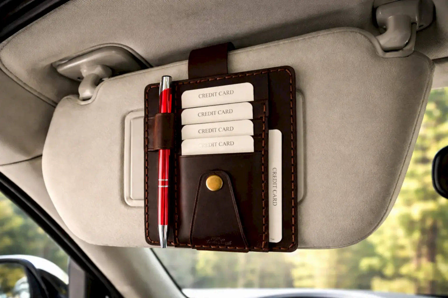 Deri Araç Güneşlik Organizer Hakiki Deri El Yapımı