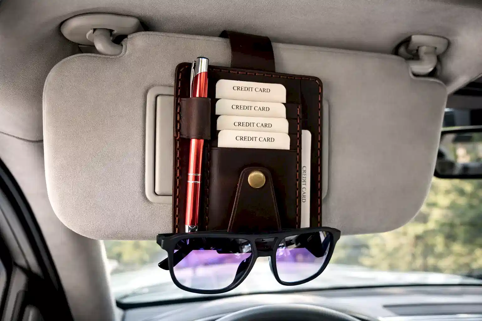 hakiki deri el yapimi araç güneşlik organizatörü deri