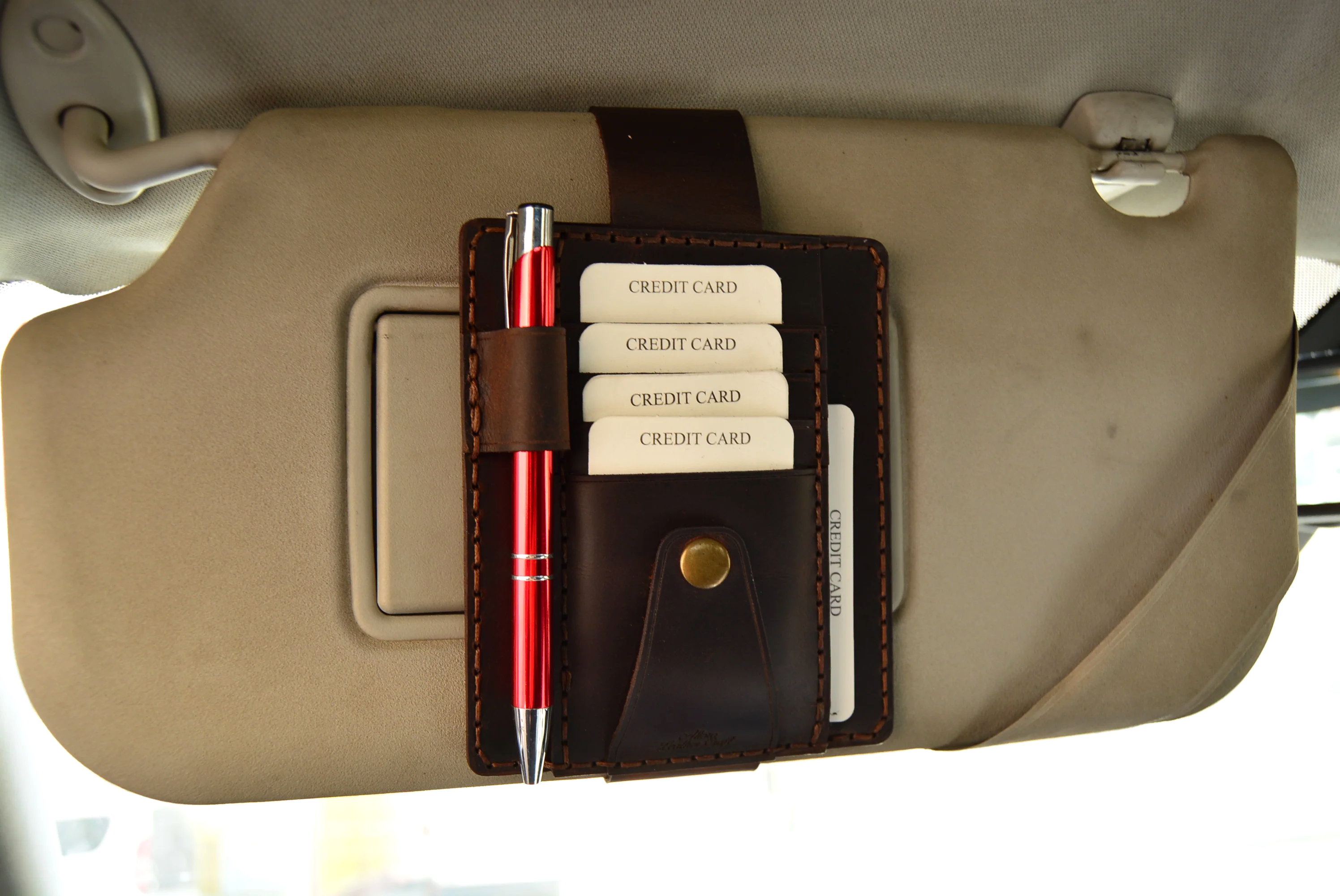 Deri Araç Güneşlik Organizer Hakiki Deri El Yapımı