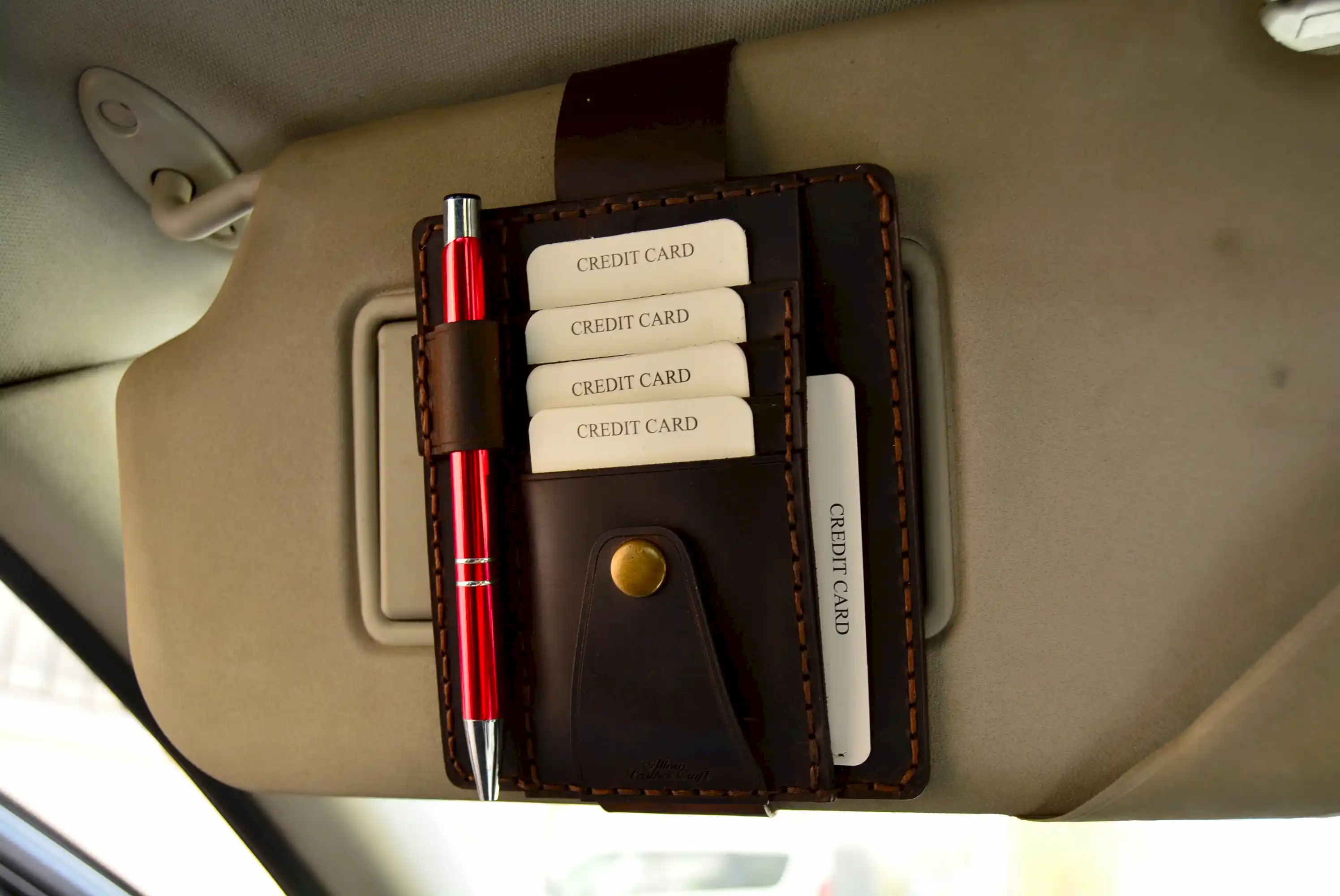 Deri Araç Güneşlik Organizer Hakiki Deri El Yapımı