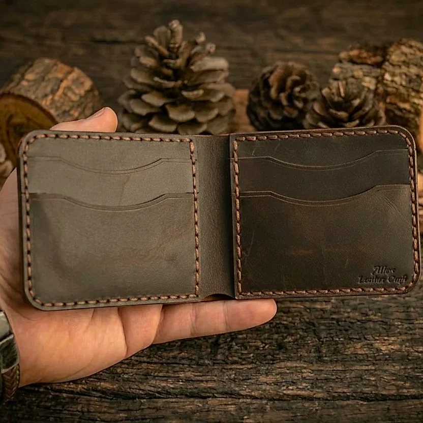 hakiki deri el yapimi ares bifold deri cüzdan