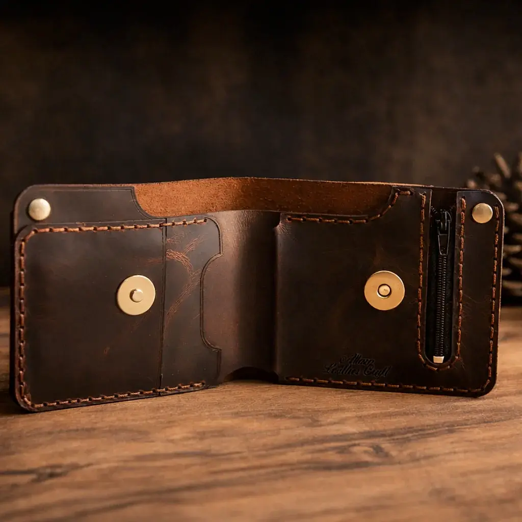 hakiki deri el yapimi artemis bifold deri cüzdan