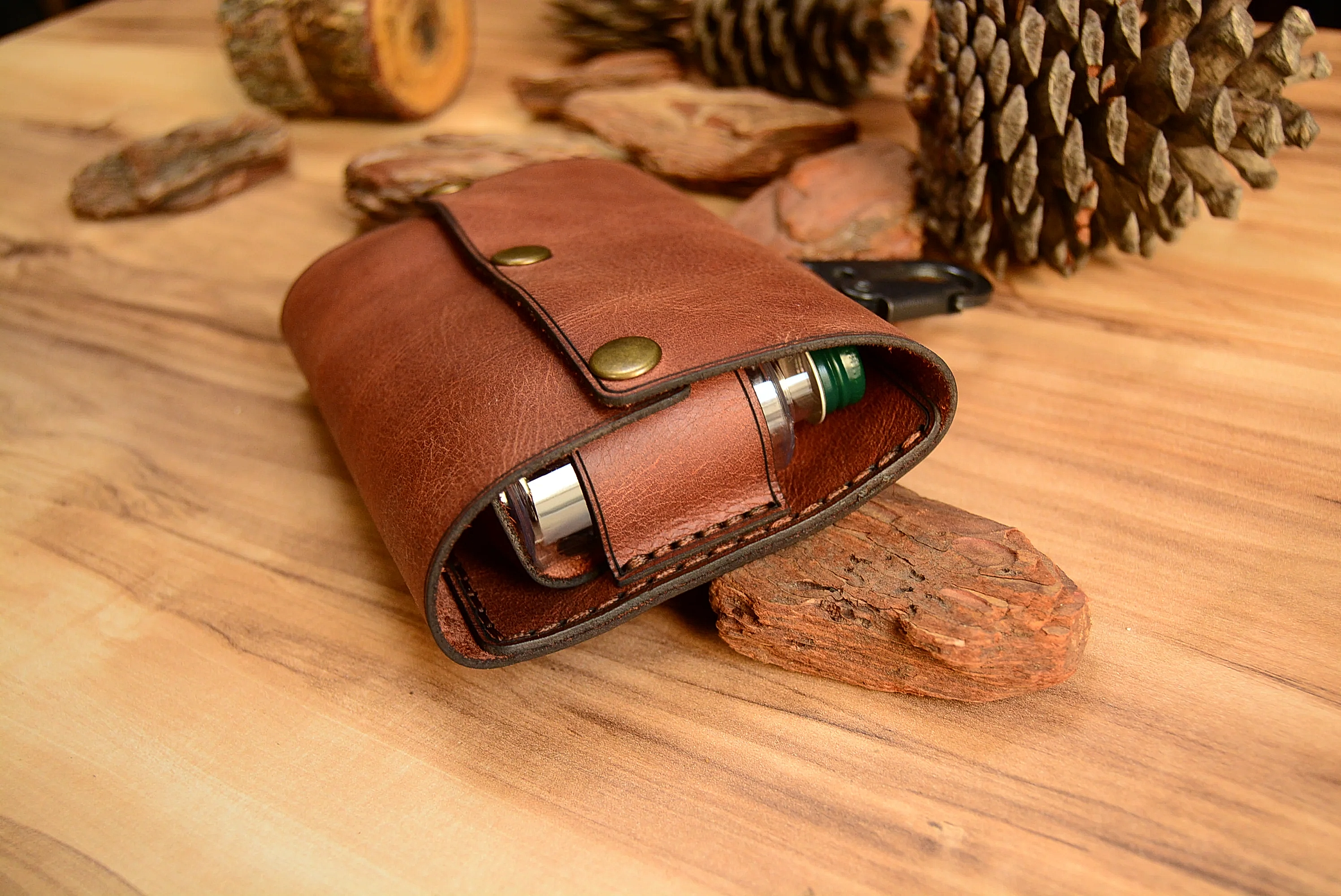 Deri Kamp & Piknik Baharatlık Seti Hakiki Deri El Dikişi 4’lü