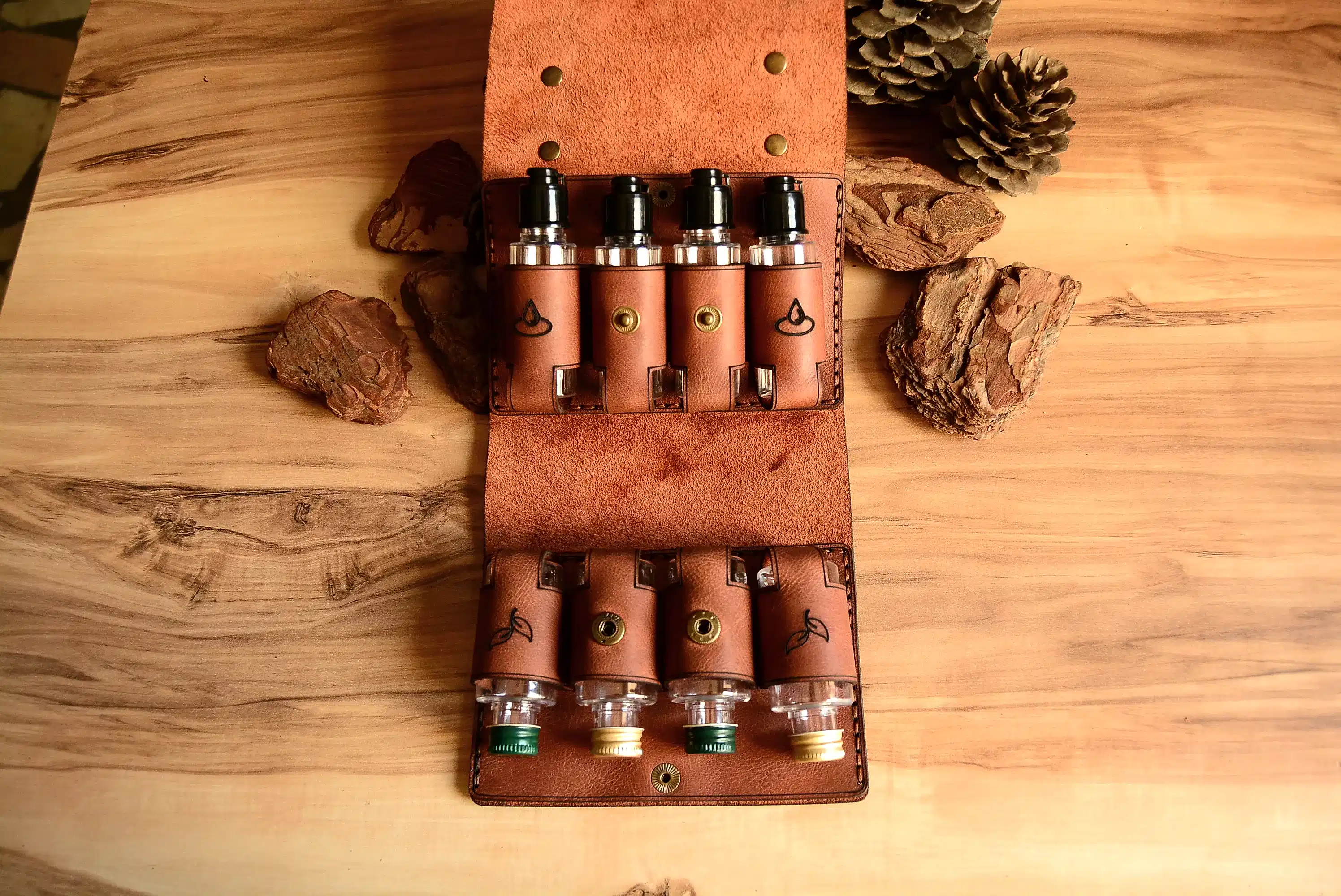 Deri Kamp Baharatlık & Sosluk Seti Hakiki Deri El Dikişi 8’li