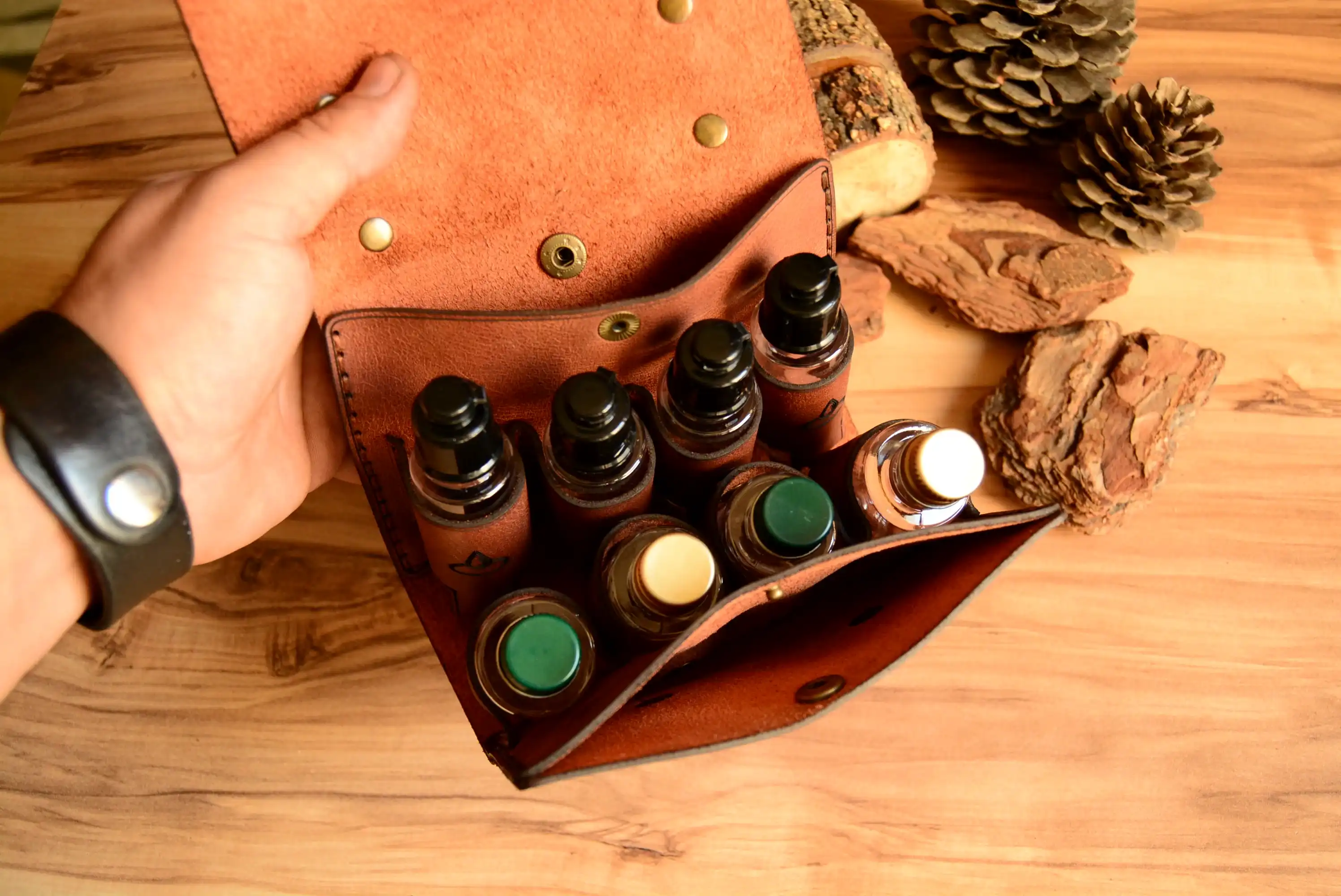 Deri Kamp Baharatlık & Sosluk Seti Hakiki Deri El Dikişi 8’li