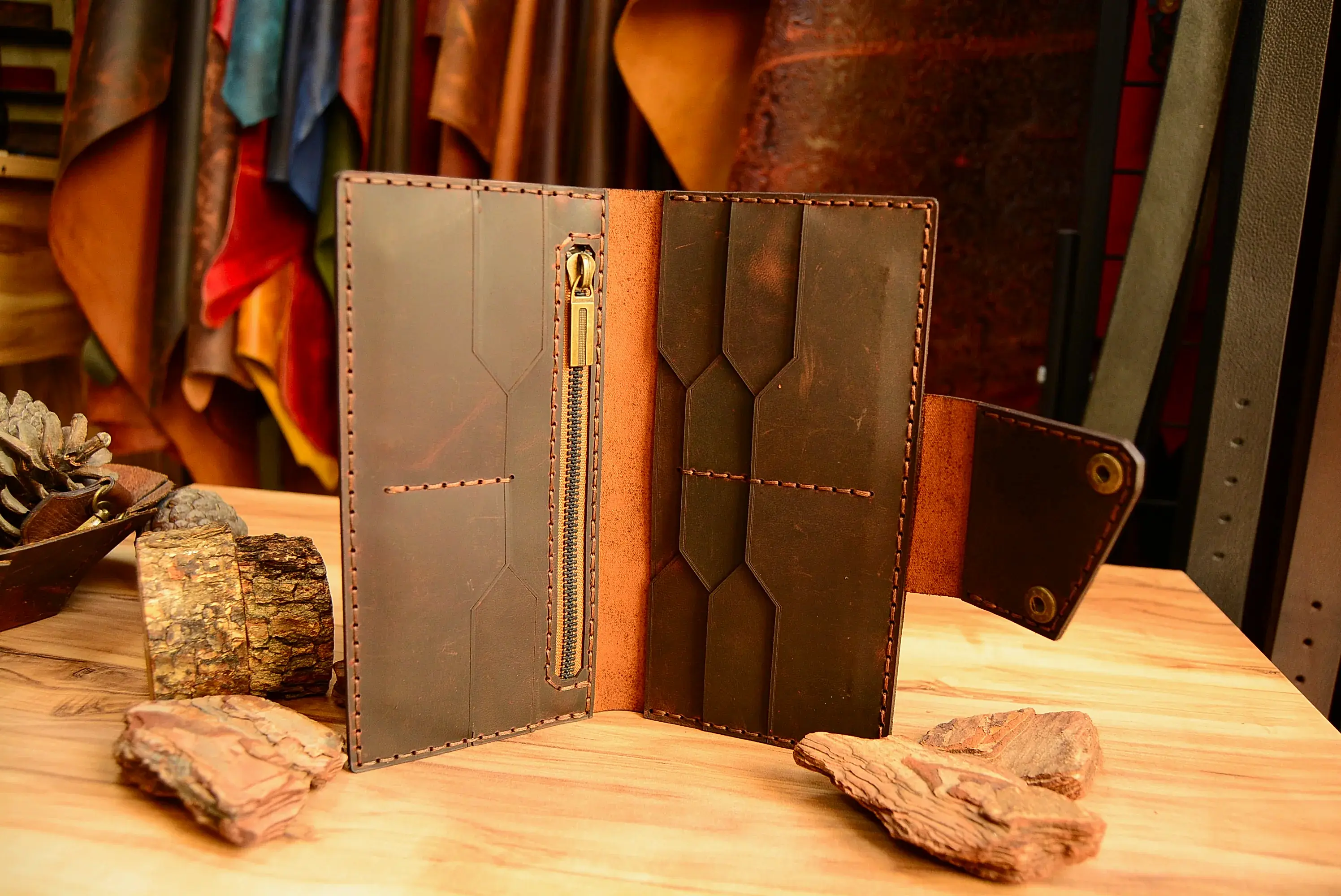 hakiki deri el yapimi balpeteği deri uzun cüzdan