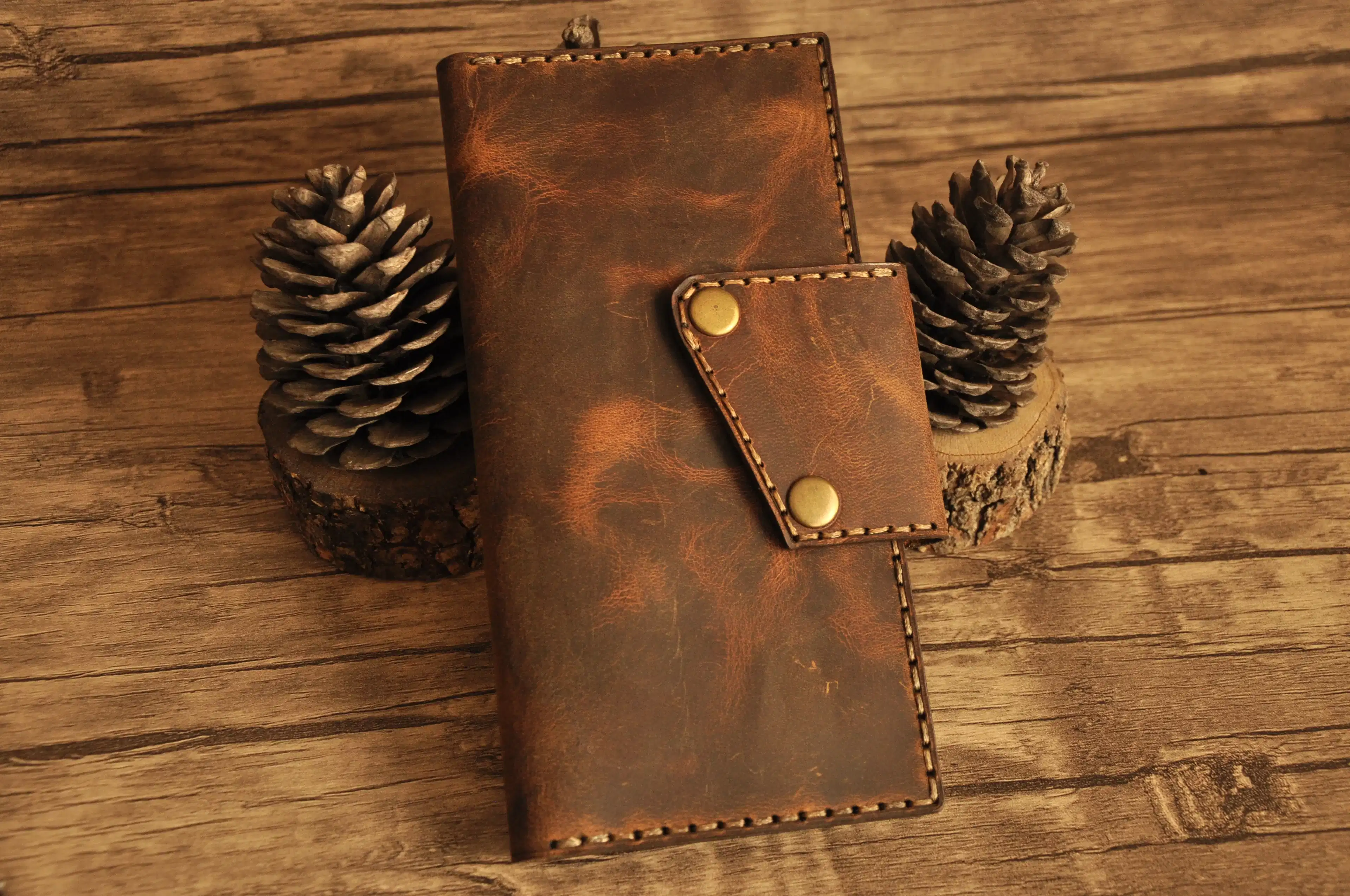 Balpeteği Hakiki Deri El Yapımı Uzun Cüzdan