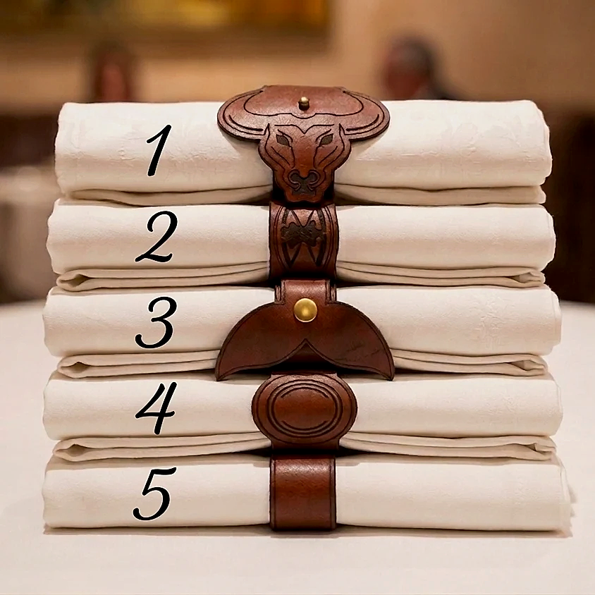 Deri Bez Peçete Yüzüğü El Yapımı Hakiki Deri Lüks Sunum