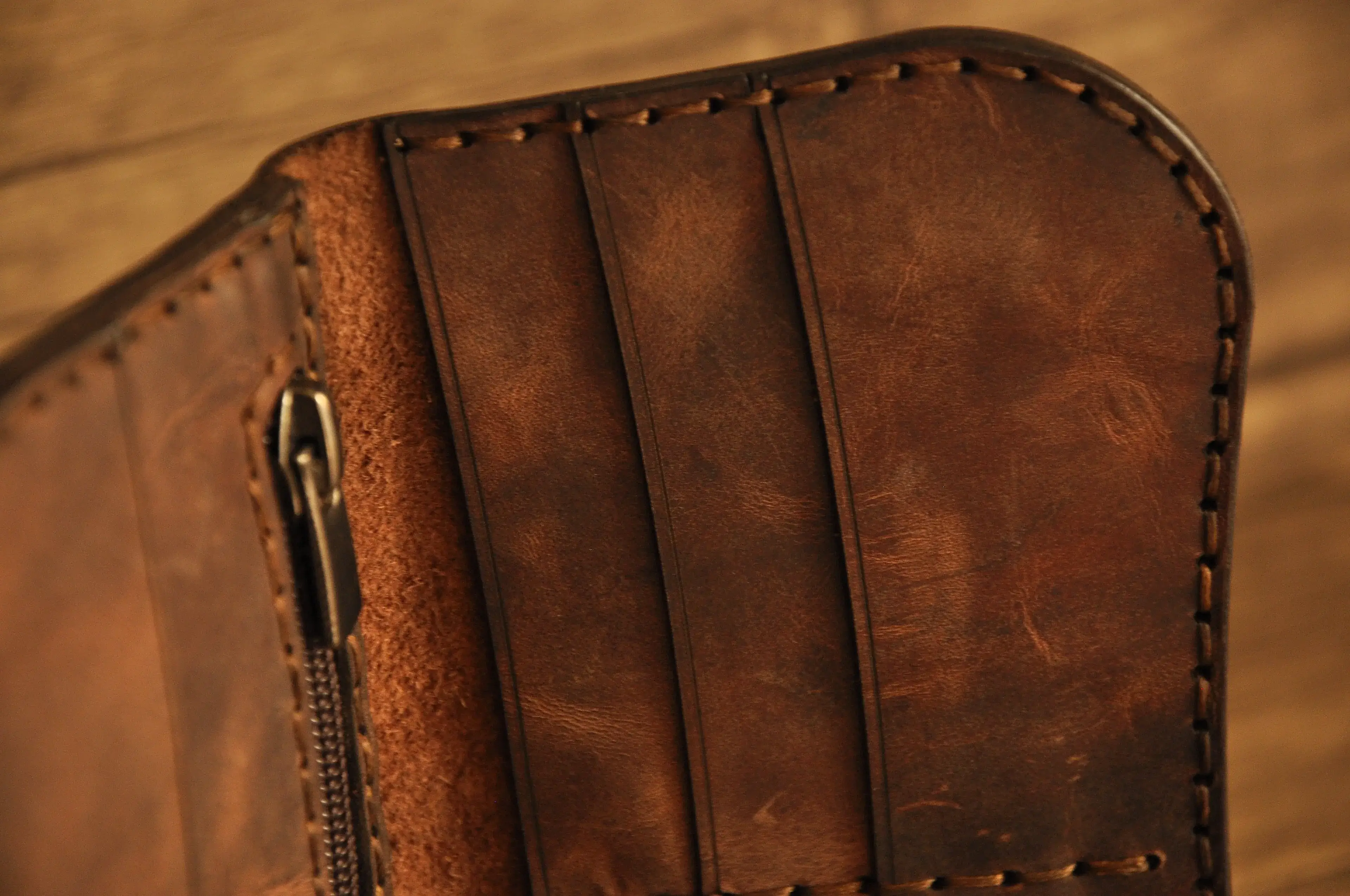 Biker V-4 Uzun Cüzdan Hakiki Deri El Yapımı