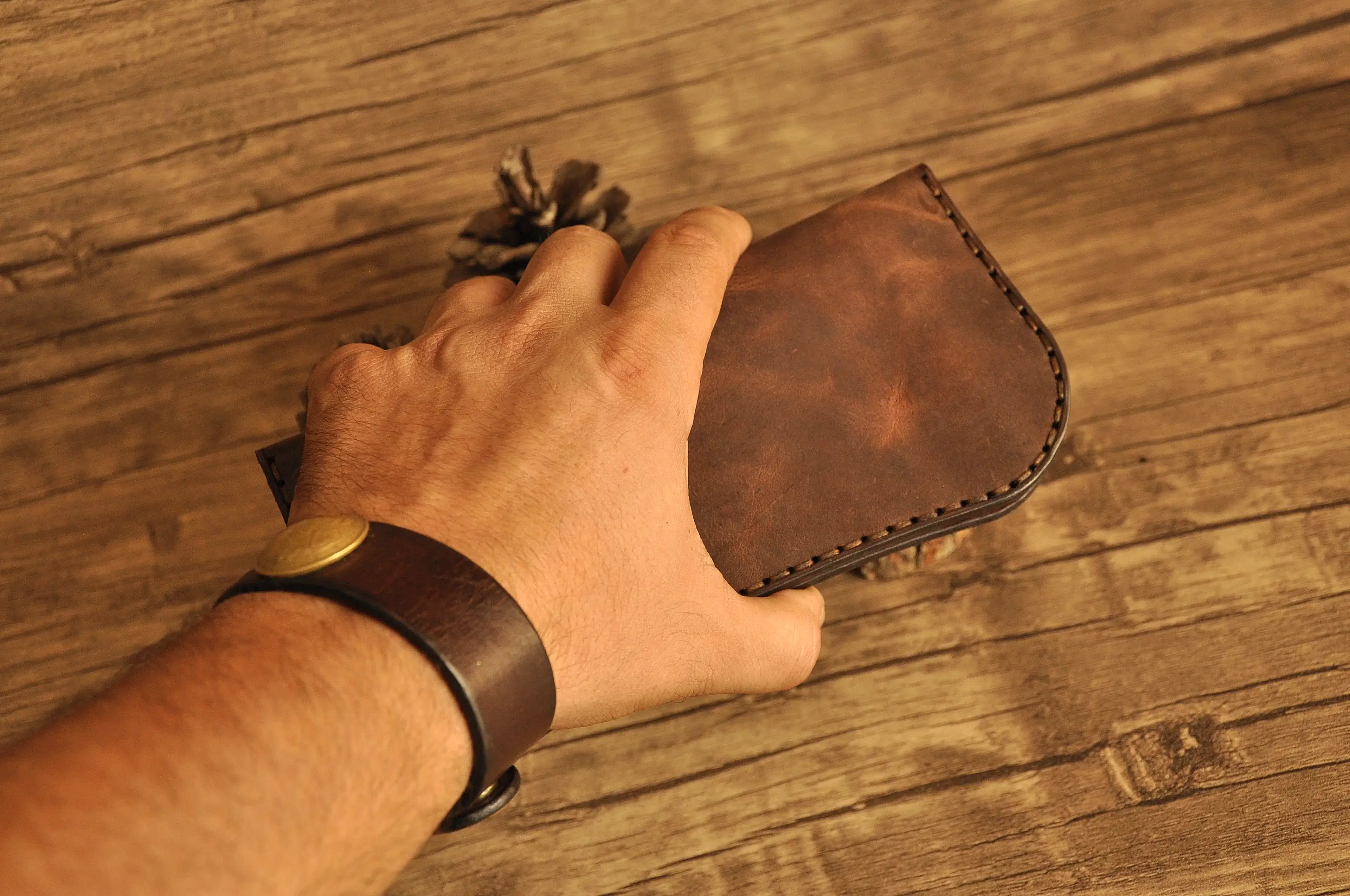 Biker V-4 Uzun Cüzdan Hakiki Deri El Yapımı