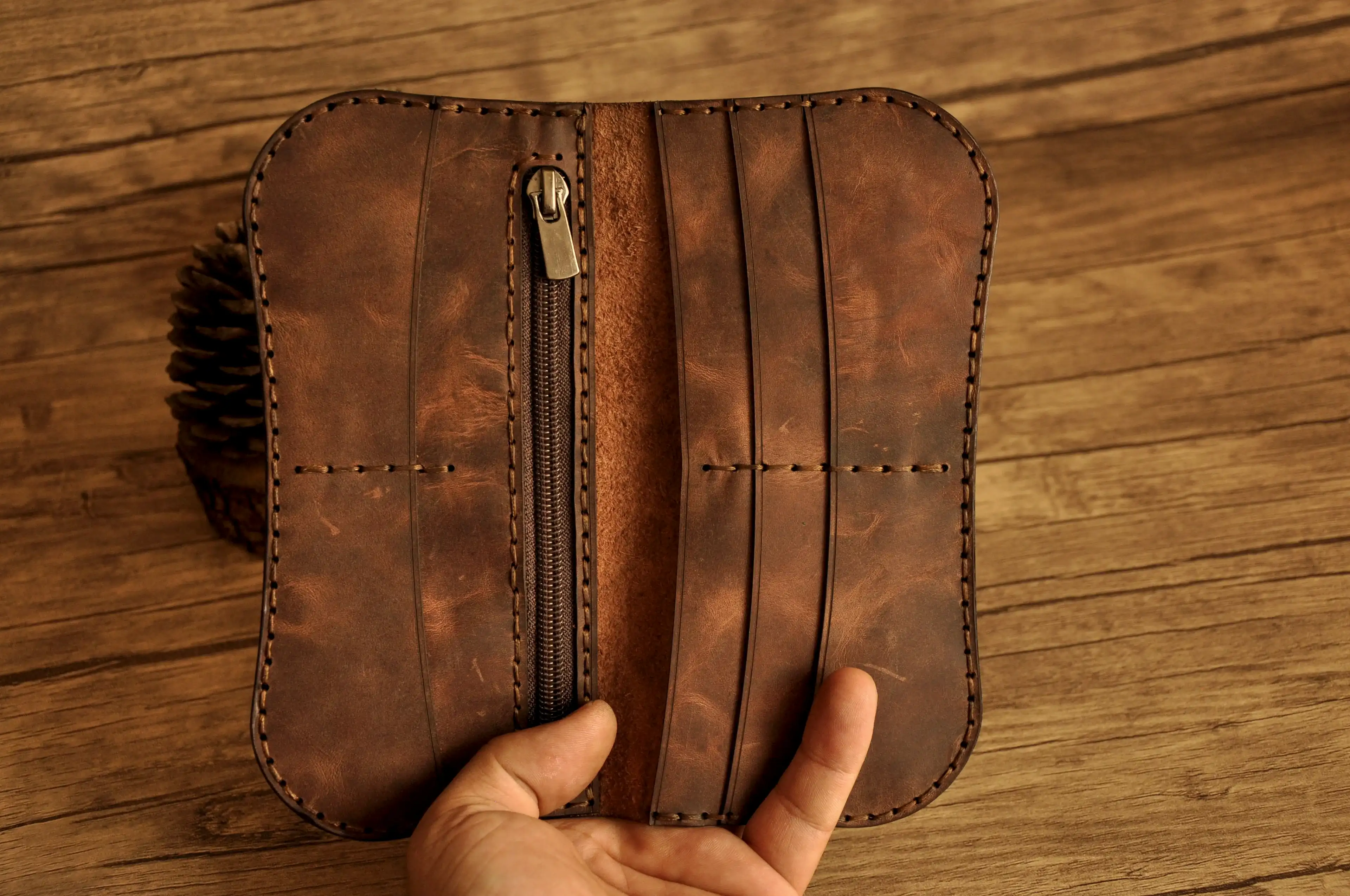 hakiki deri el yapimi biker v-4 deri uzun cüzdan