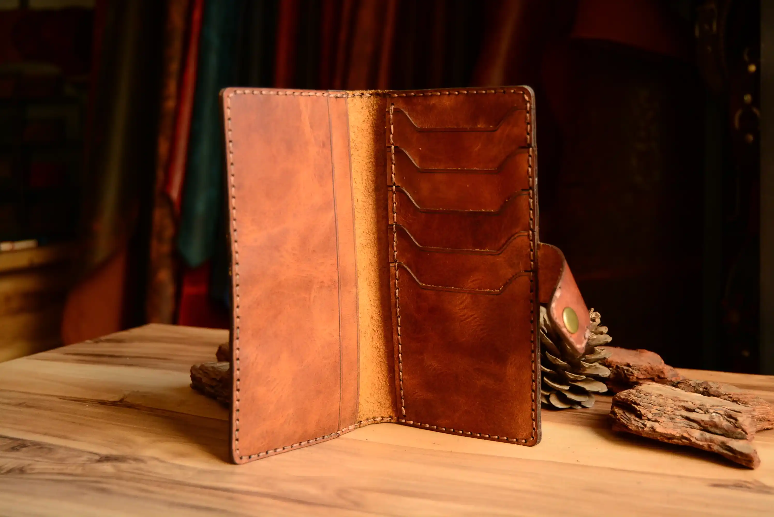 Blues Uzun Cüzdan Hakiki Deri El Yapımı