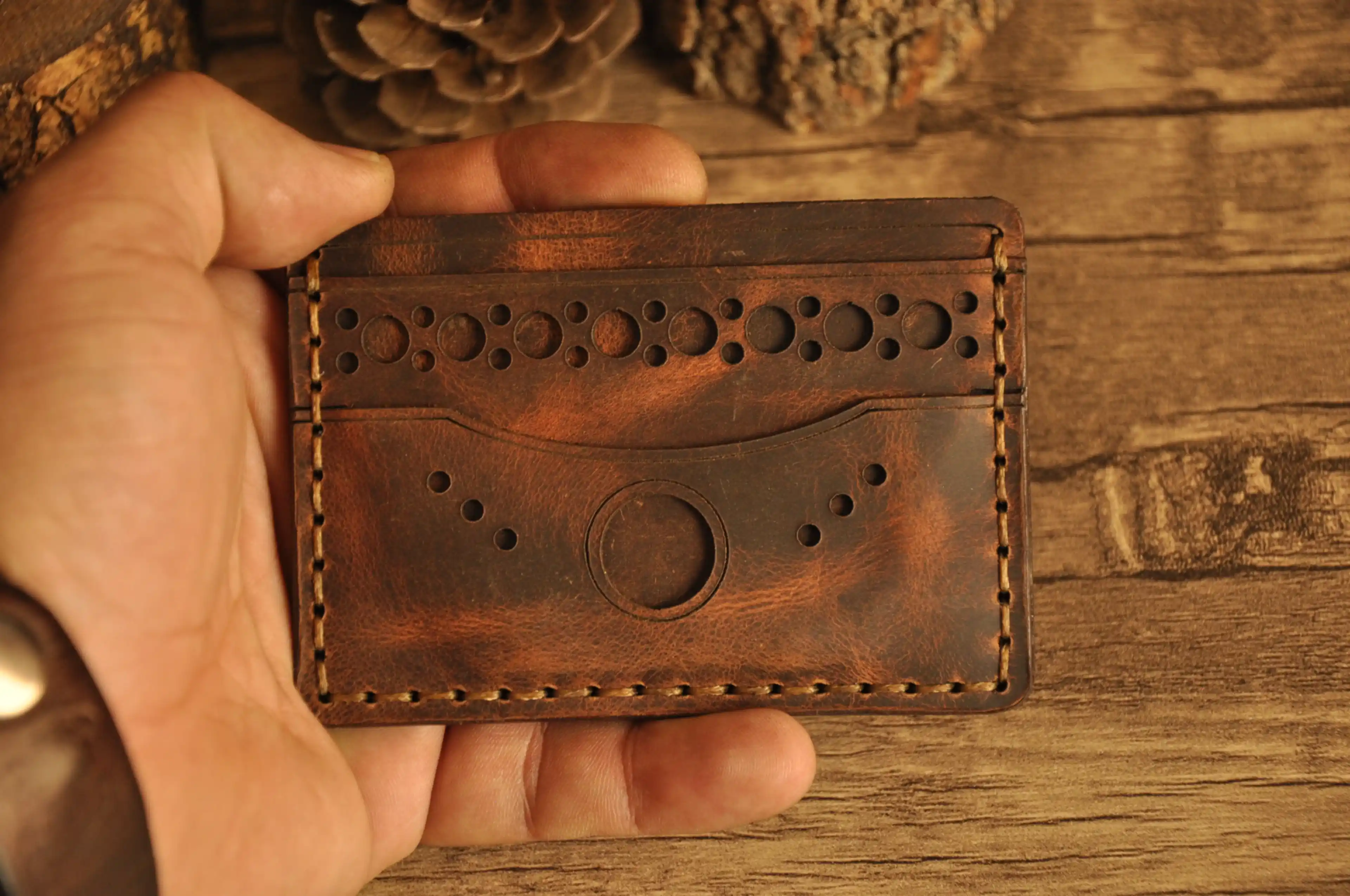 Bubble Kartlık Hakiki Deri El Yapımı