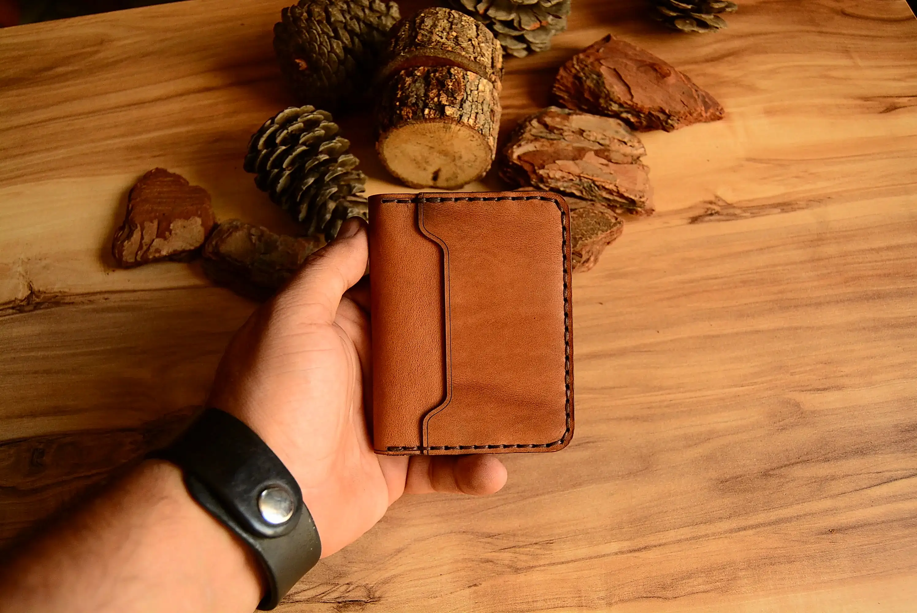 Chicago Kartlık Bifold Tasarım Hakiki Deri El Yapımı