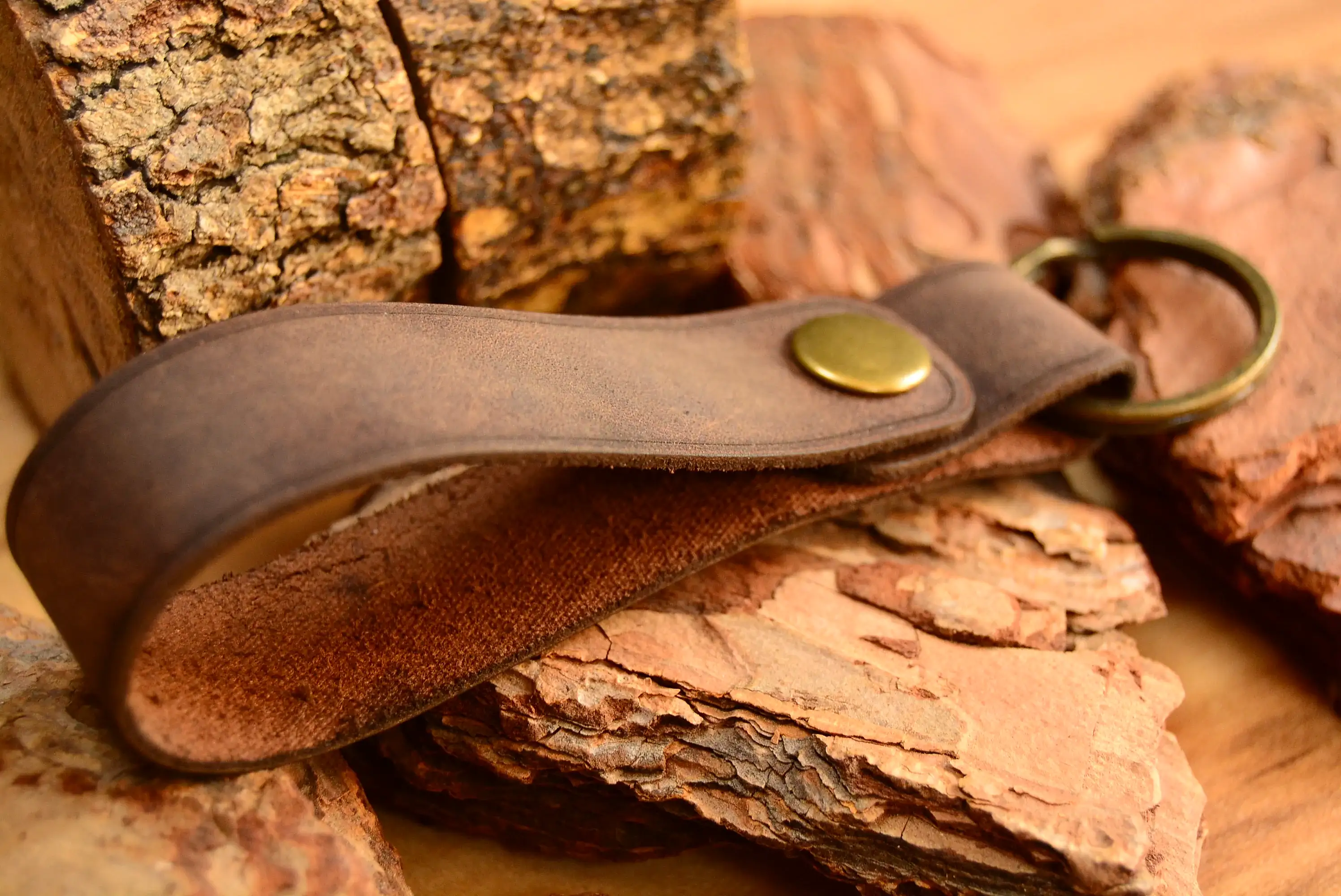 Deri Anahtarlık Hakiki Deri El Yapımı Çıtçıtlı Askılı