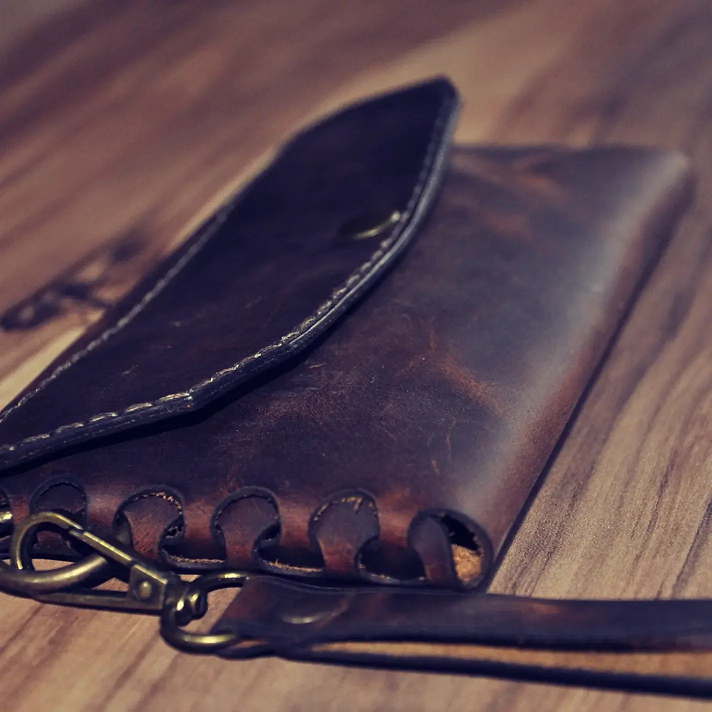 hakiki deri el yapimi damasen deri yatay cüzdan