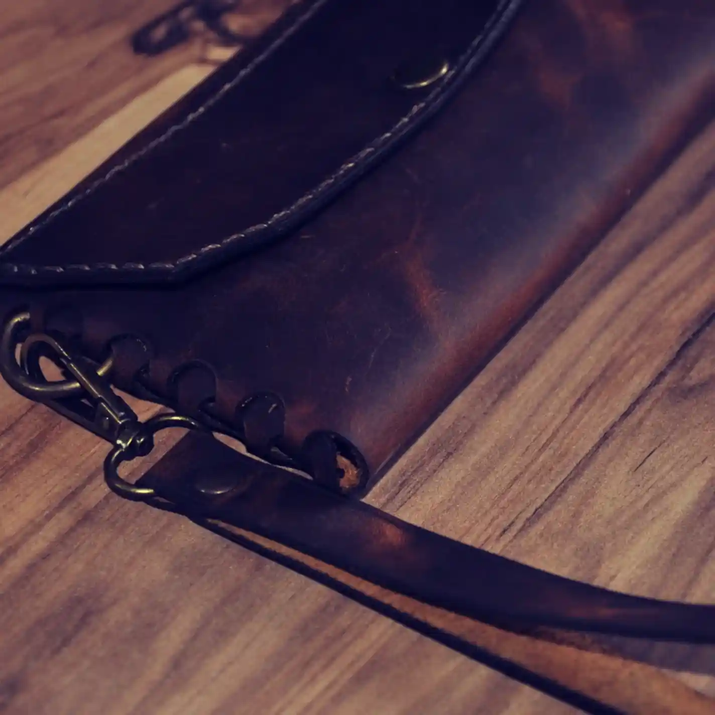 Damasen Yatay Cüzdan Hakiki Deri El Yapımı