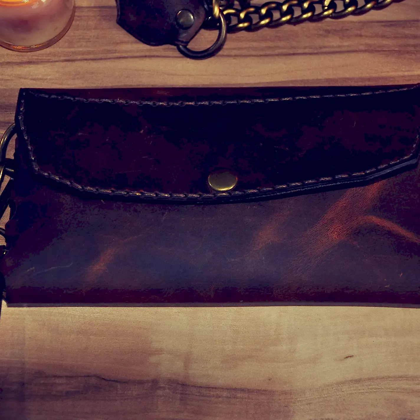 Damasen Yatay Cüzdan Hakiki Deri El Yapımı