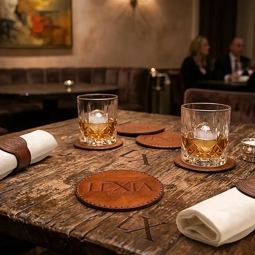 Deri Bardak Altlığı El Dikişi Hakiki Deri 10x10 cm| Lazer veya Klişe Logo Baskı Yapılabilir