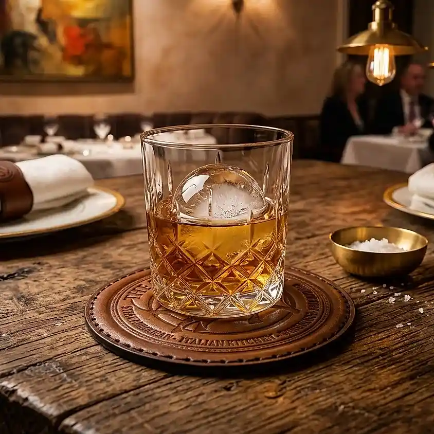 Deri Bardak Altlığı El Dikişi Hakiki Deri 10x10 cm| Lazer veya Klişe Logo Baskı Yapılabilir