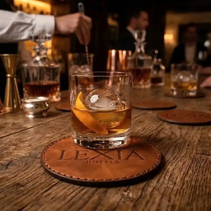 Deri Bardak Altlığı El Dikişi Hakiki Deri 10x10 cm| Lazer veya Klişe Logo Baskı Yapılabilir