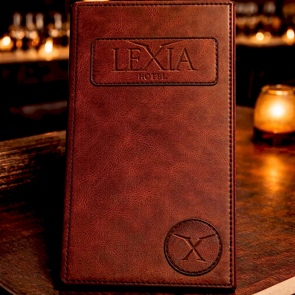 Hakiki Deri Menü Kabı Vidalı Patch Logolu El Dikişi