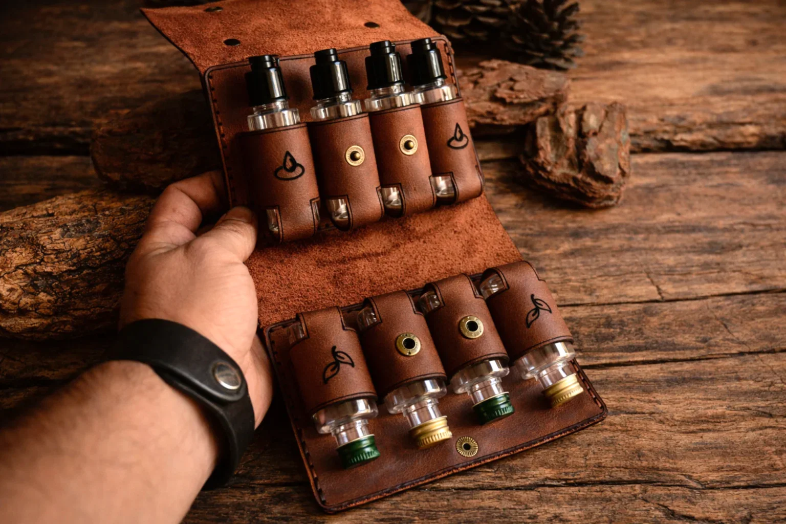 Deri Kamp Baharatlık & Sosluk Seti Hakiki Deri El Dikişi 8’li