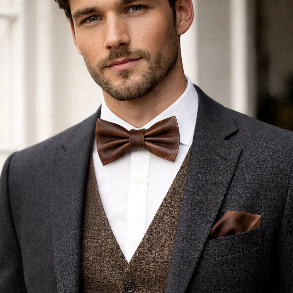 Deri Papyon V-1 El Yapımı Deri Bow Tie