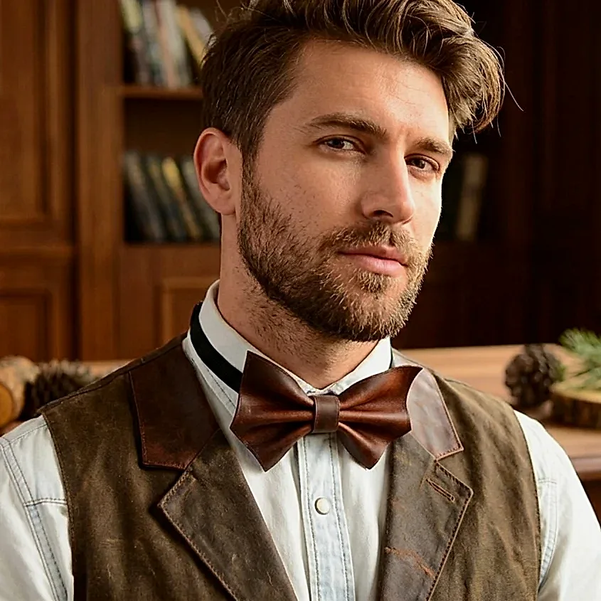 hakiki deri el yapimi deri papyon v-3 deri bow tie