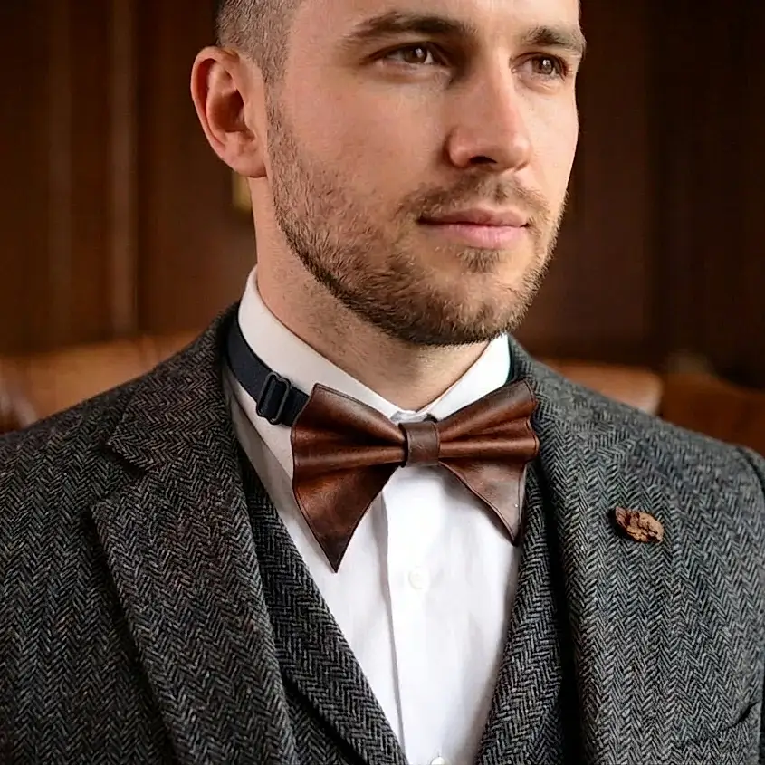 hakiki deri el yapimi deri papyon v-4 deri bow tie